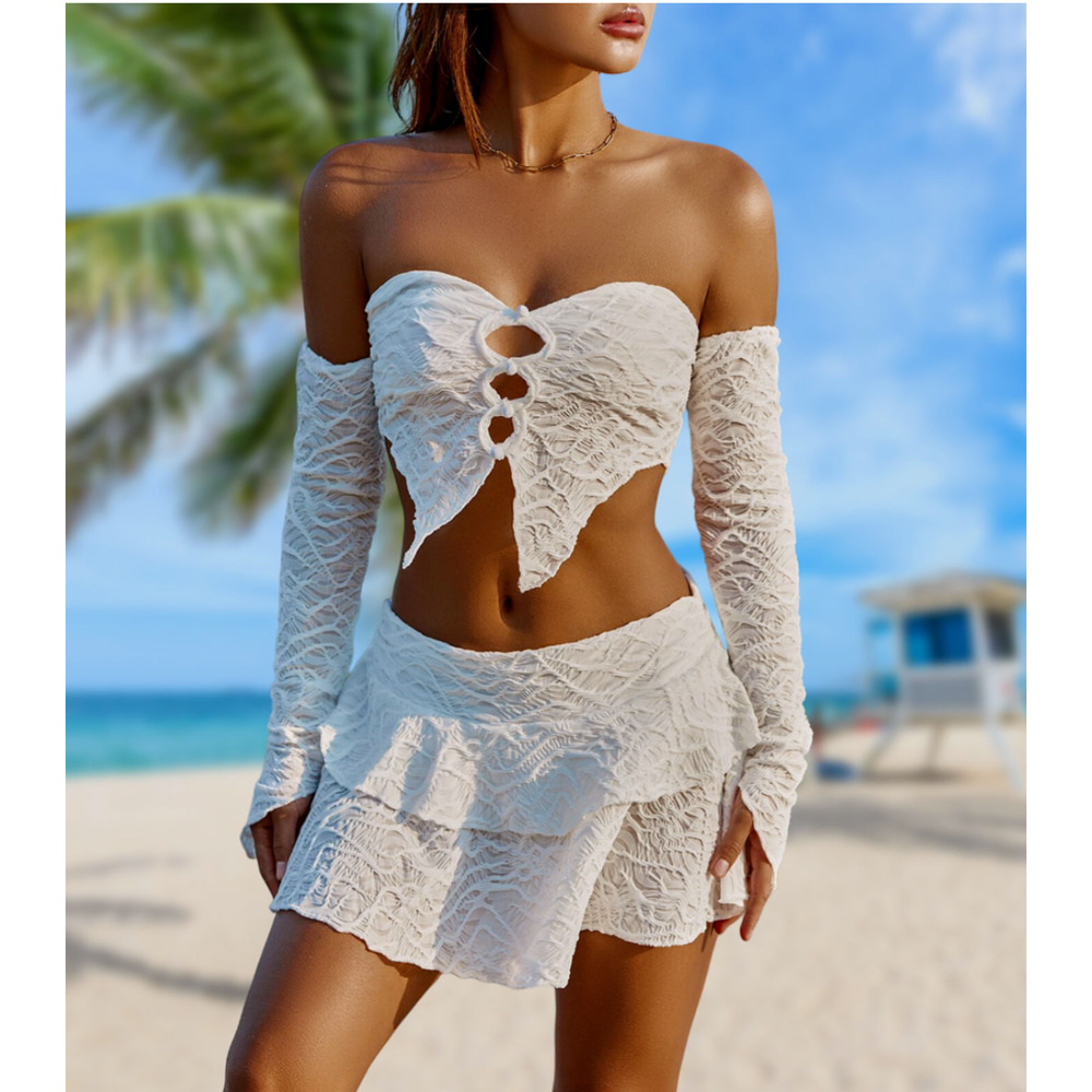 Sister Party 2-Piece Set Mini Skirt / Backless Top Hollow Out Suit Clubwear